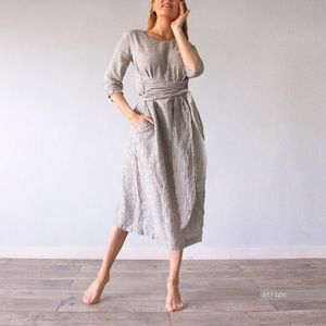 Stunning Len Ok MIDI 100% Linen Dress EUC XXXL